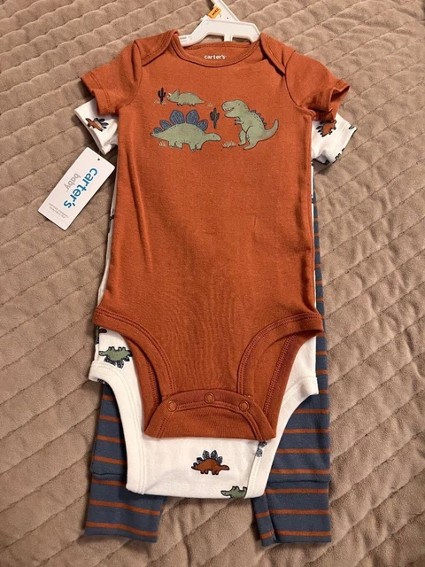 New Baby Boy Carter's 3-Piece DINOSAUR Bodysuit Pant Set 12 MONTHS