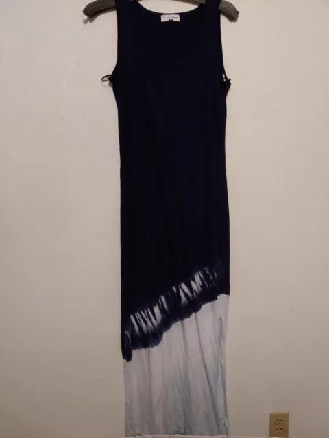 Michael Stars Cali Dip Front to Back Maxi Tank Dress Blue Side Slit Tie Dye Sz S