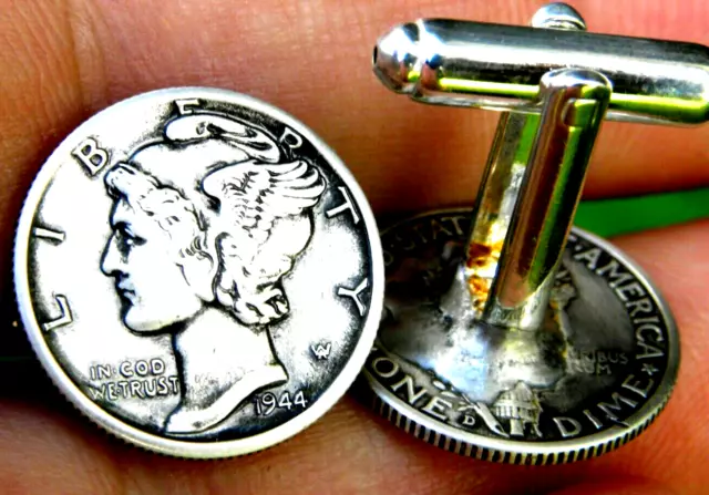 Cuff links set authentic 1944 s silver AU Mercury dime coins nice gift for him Cuff links set authentic 1944 s silver AU Mercury dime coins nice gift for him