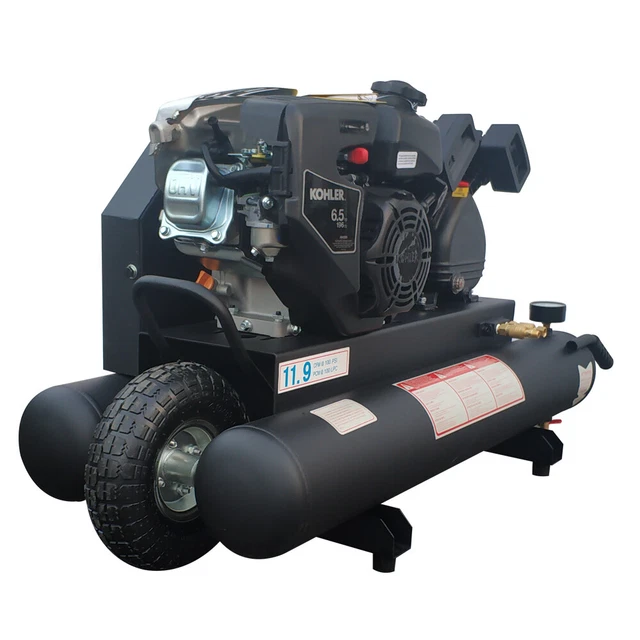 6.5 HP Portable Gas Air Compressor 125Psi Horizontal 9 Gal Twin Stack Tanks