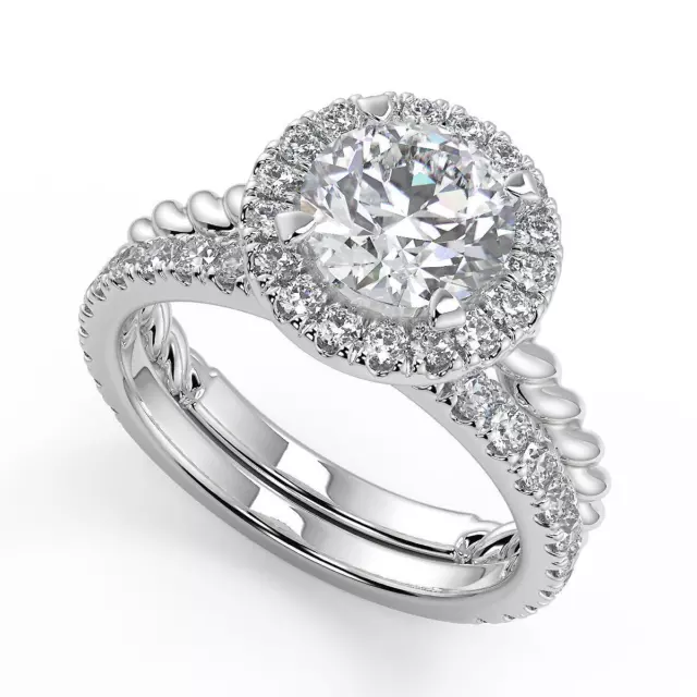 1.55 Ct Round Cut Halo Rope Twist Diamond Engagement Ring VS1 D Treated