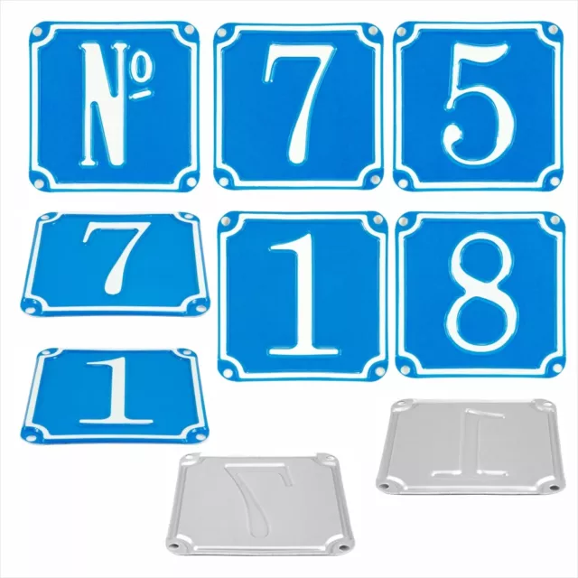 French Traditional Blue House Number Door Gate plate metal sign plaque 4.4"x4.4"