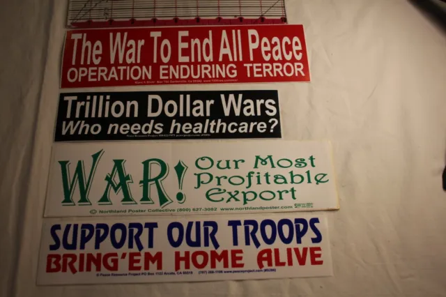 Anti war Bumper Sticker lot of 4 War our most profitable export, support our...