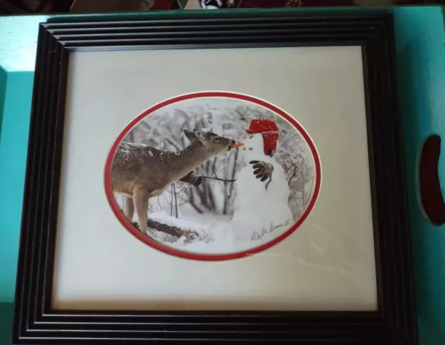 Beautiful ❤️ Winter Scene of Deer and Snowman ☃️ Signed Photo By Carl R Sams II