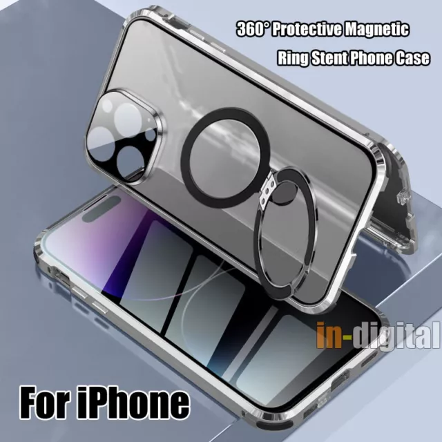 360° Magnetic Case for iPhone 15 Pro Max 14 13 Mini Privacy Anti Peep Ring Stand