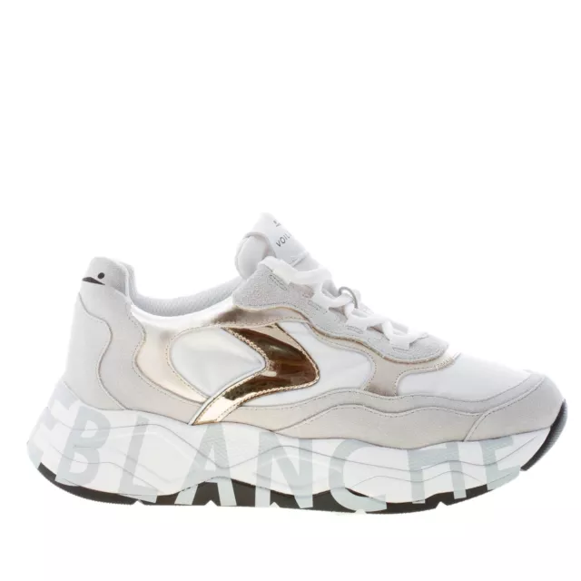 VOILE BLANCHE scarpe donna Sneaker Club107 camoscio e tessuto bianco con oro