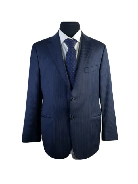 Hickey Freeman Navy Blue Pinstripe Wool 2 Button Blazer Mens 42R