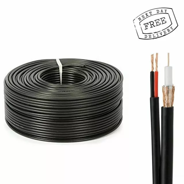 100M RG59 Shotgun 2 Core CCTV Video and Power Cable Drum Black DVR Video Coax