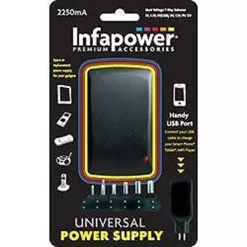 Infapower P004 2250mA Universal Power Mains Power Supply Adaptor USB 7 Way AC DC