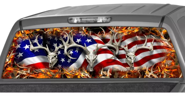 American Flag Buck Skull Fire Flames Rear Window Graphic Decal Tint suv ute camo