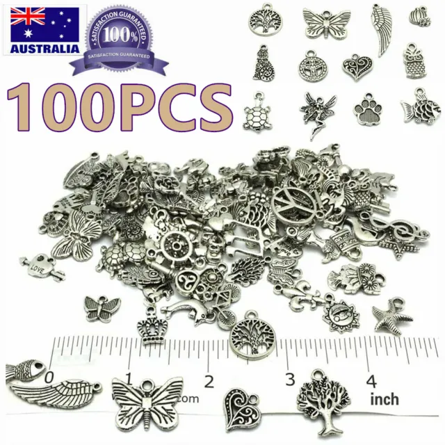 100 Jewelry Making Silver Charms Mixed Tibetan Silver Metal Charms Pendants DIY