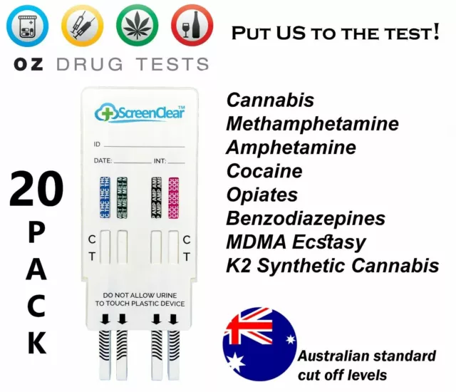 20x 8 PANEL URINE DRUG TEST, DRUG TESTING, DRUG SCREEN AUSTRALIAN STANDARD