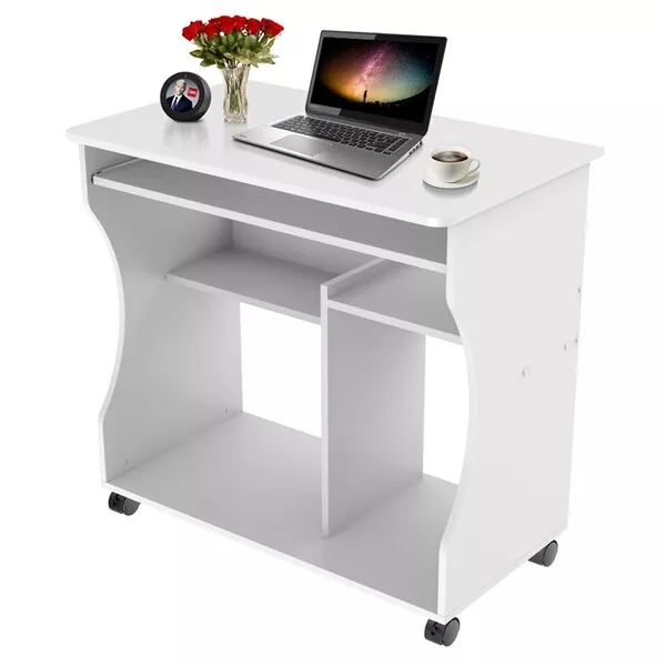 Mesa Escritorio Ordenador con Ruedas Escritorio Gaming Estudio Oficina Blanco