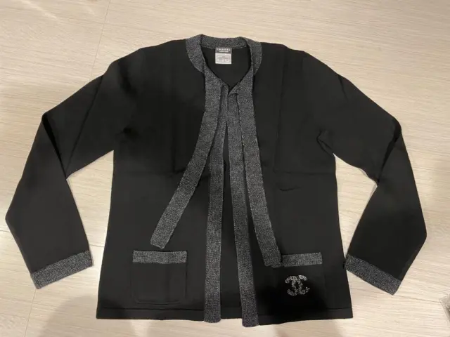 CHANEL Uniform Wool Women's Cardigan Black Used 231219N