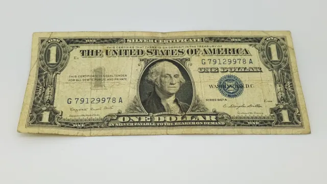1957 A Blue Seal $1 One Dollar Silver Certificate Bill - Old Paper Money