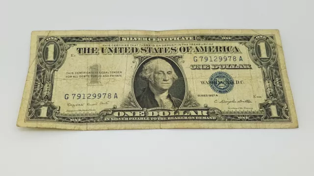 1957 A Blue Seal $1 One Dollar Silver Certificate Bill - Old Paper Money