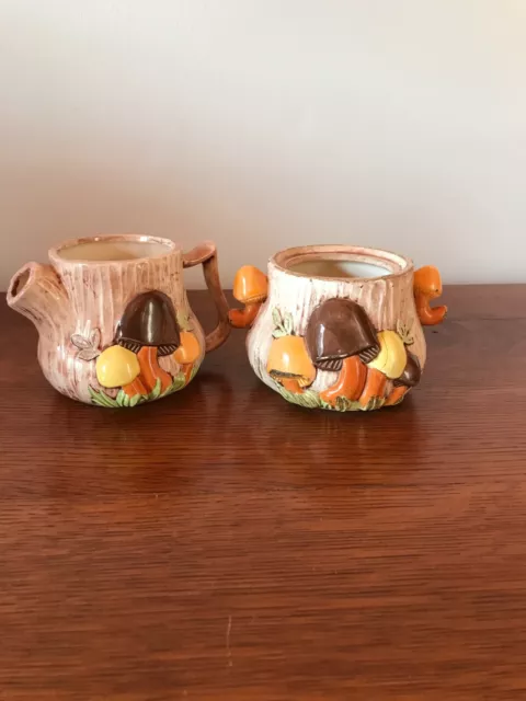 70’s VTG Arnels Mushroom Theme Sugar Bowl And Creamer • Missing Sugar Lid