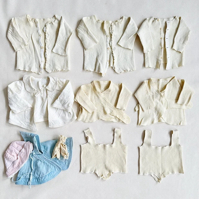 Antique Victorian Huge Lot 11 Piece Infant Baby Clothes Wool Basic Knit Clothing