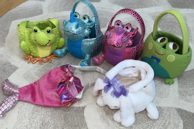 ***Lot Of 6 *** Easter/Halloween Baskets-dinosaur  , Frogs , Bunny, Mermaid