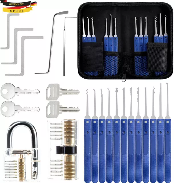 Lockpicking 17-Teiliges Dietrich Set mit 2 Transparent Trainingsschlössern DE