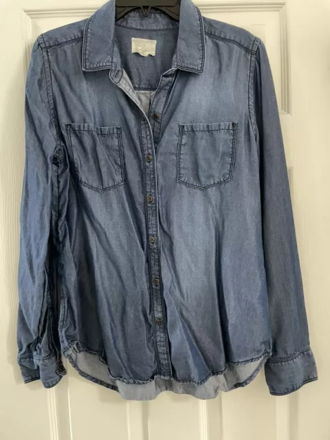 caslon nordstrom chambray blue medium blouse shirt womens