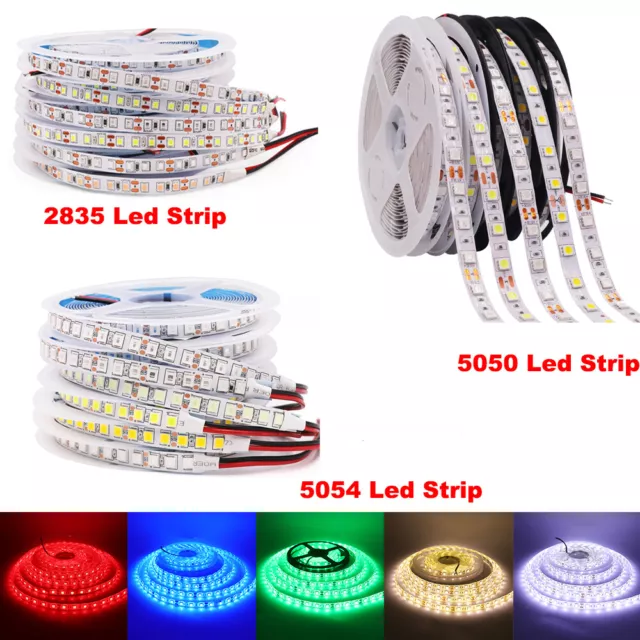 Tira Luces LED RGB 5M 5050 2835 5054 SMD Cinta BOBINA STRIP ADESIVA ALIMENTATOR