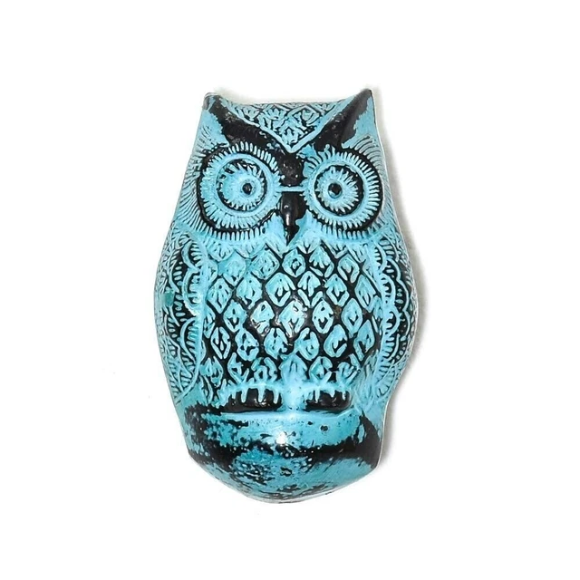 Cast Iron Victorian Style Handmade Owl Door Knocker Rustic Light Blue