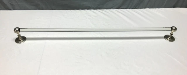 Antique 30" Glass Towel Bar Nickel Brass Ball Ends Bathroom VTG Old 1706-23B