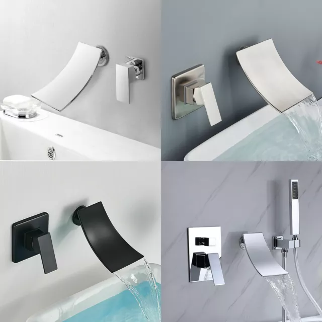 Wall Mount Bathroom Sink Faucet Waterfall Tub Basin Spout Mixer Tap with Valve