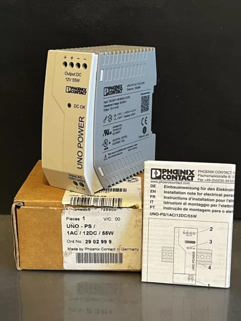 Phoenix Contact 2902999 UNO POWER SUPPLY UNO-PS/1AC/12DC/ 55W Din Rail Mount