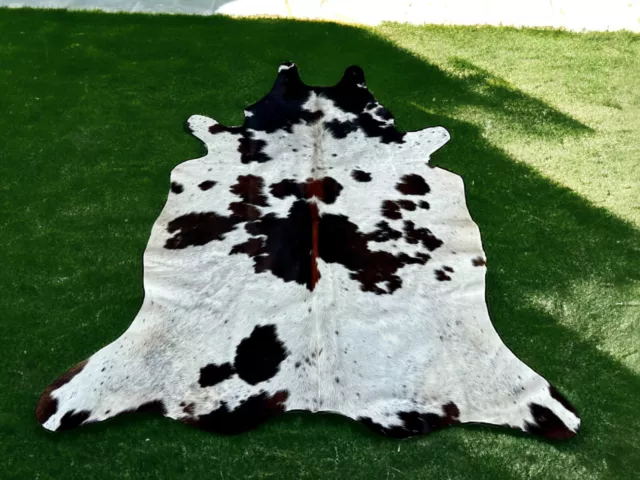 Large Cowhide Rug Tricolor Genuine Cow Hide Leather Cow Skin Rugs 5 ft x 5 ft