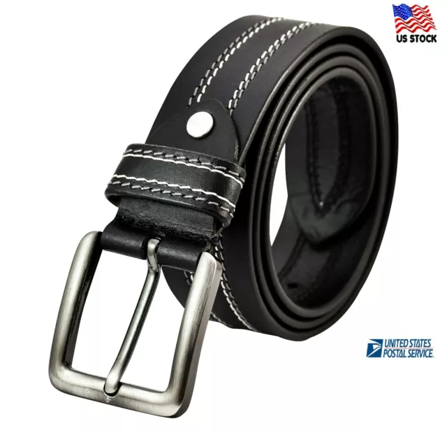 100% FULL GRAIN Leather Belts Mens Casual Dress Jeans Belt Black Brown US Stock