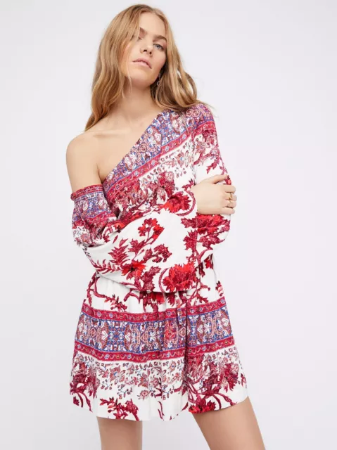 Free People Modern Nomad Mini Dress one shoulder printed Xs