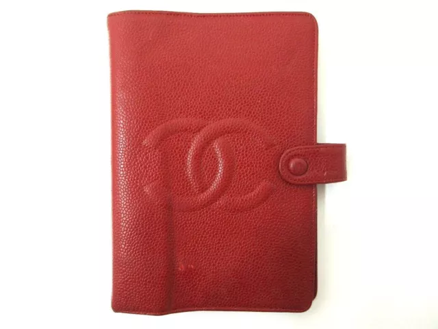 Authentic CHANEL Caviar Skin COCO Day Planner Cover Red Leather Agenda 100947