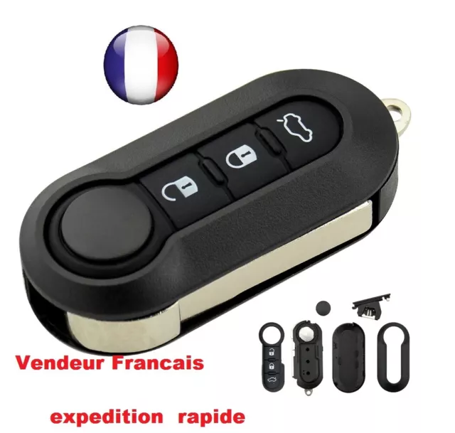 Coque CLEF clé PLIP télécommande NOIR Fiat 500 Panda Ducato Brava Stilo Bravo