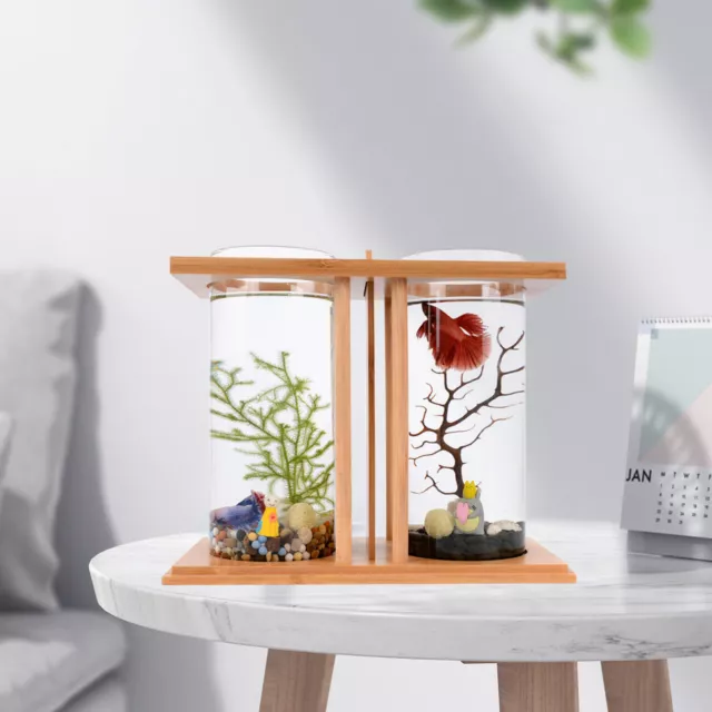 Desktop Mini Fish Tank w/LED Light DIY Goldfish Betta Small Fish Tank Home Decor