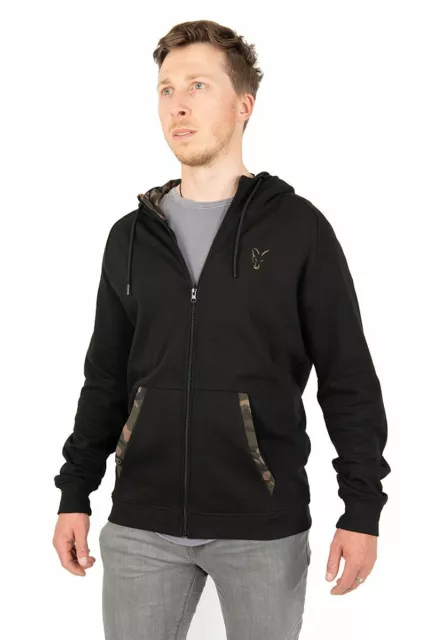 Fox LW schwarz/Tarnmuster Reißverschluss Kapuzenpullover Karpfen Angelkleidung NEU