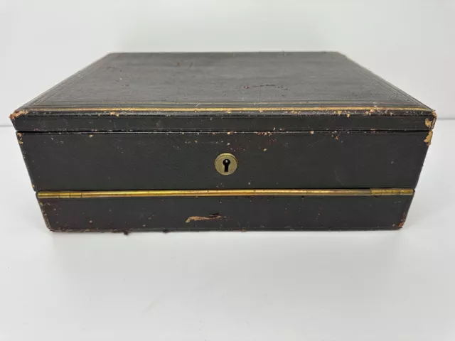 Antique Lap Writing Desk Portable Box Leather Covered Wood Damaged No Key