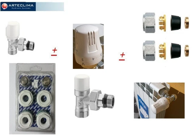 Coppia Valvola E Detentore Bianco Con Testa Termostatica E Raccordi Multistrato 16x2 - Foto 6