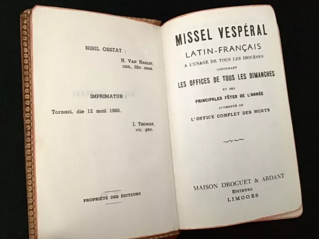 Petit Missel Vesperal N°134 Livre Ancien Cuir Religion Christianisme Prieres…