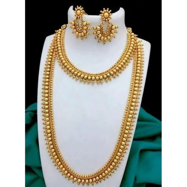 Gold Plated Indian Bollywood Bridal Necklace & Choker Wedding Temple Jewelry Set