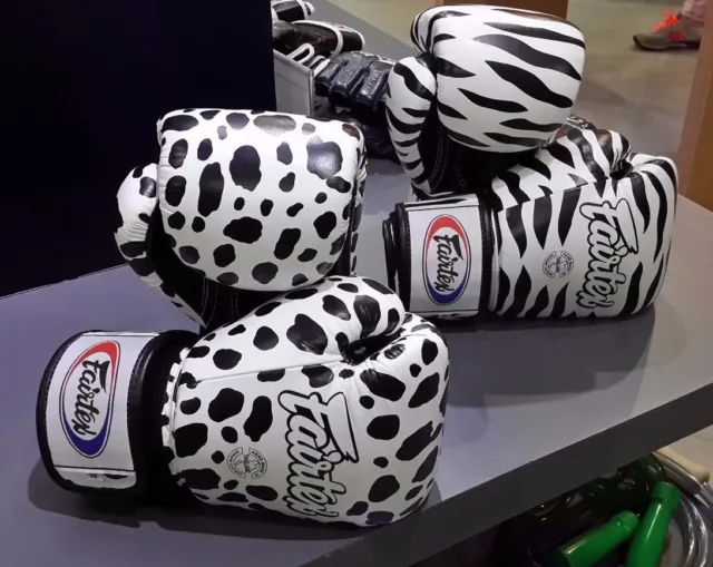 Genuine Fairtex Fancy Boxing Gloves White Dalmatian/Tiger Design