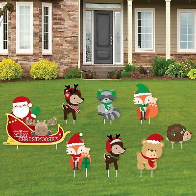 Woodland Christmas Santa Sleigh - Lawn Decor - Holiday Yard Signs - Set of 8