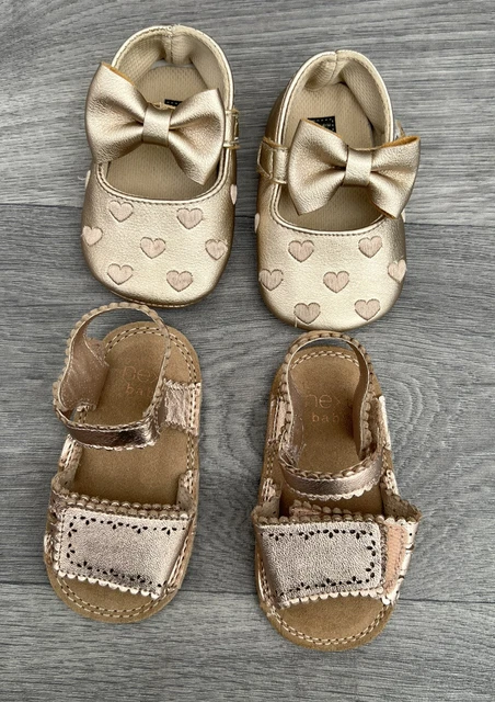 Pacchetto sandali scarpe bambina oro 6-12 mesi x2 paia occasione pelle successiva