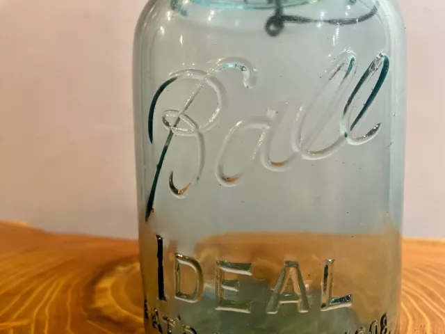 Vintage Ball Ideal Blue Glass Wire Top Pat. July 14, 1908 Quart Canning Jar 3