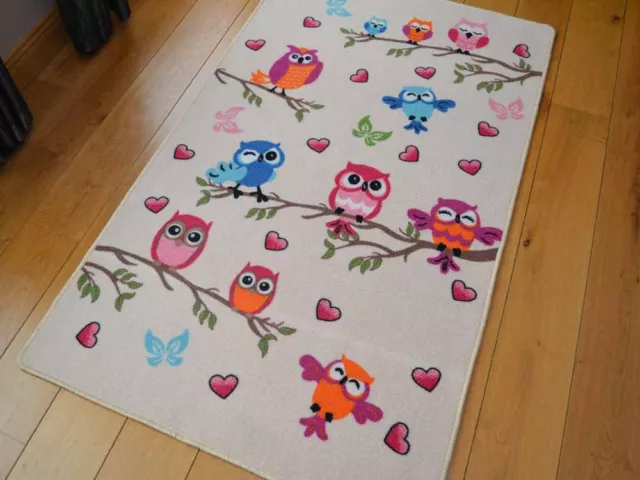 Nursery Rug Childrens Mat Cute Owl Design New Bright Small Large Kids Rugs Cheap