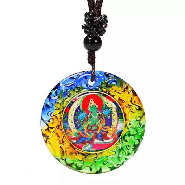 Colorful Green Tara Pendant Feng Shui Sanskrit Tibetan Buddhist Amulet Necklace