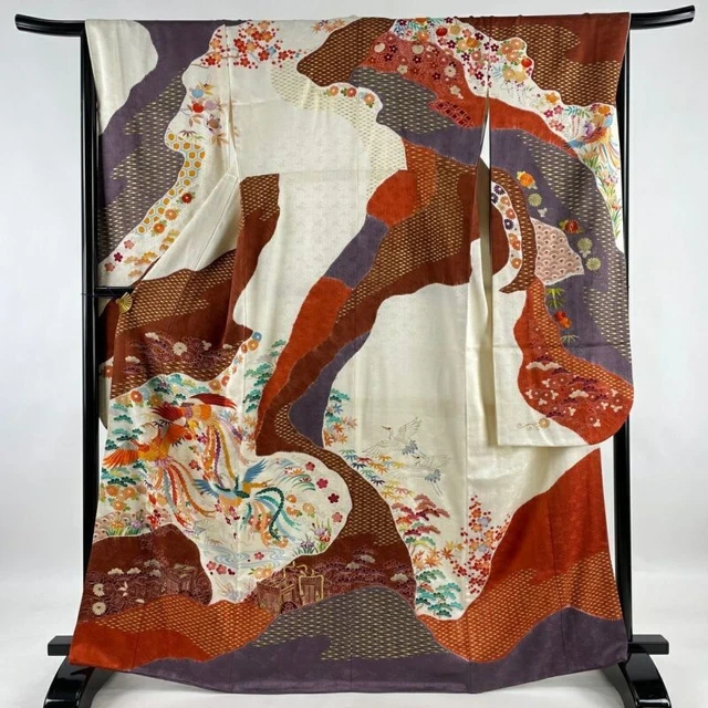 Japanese Kimono Furisode Pure Silk  Shouchikubai Gold Thread Embroidery