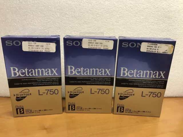 Sony Betamax L-750 Blank Video Cassette Tapes Lot of 3 Sealed Made USA