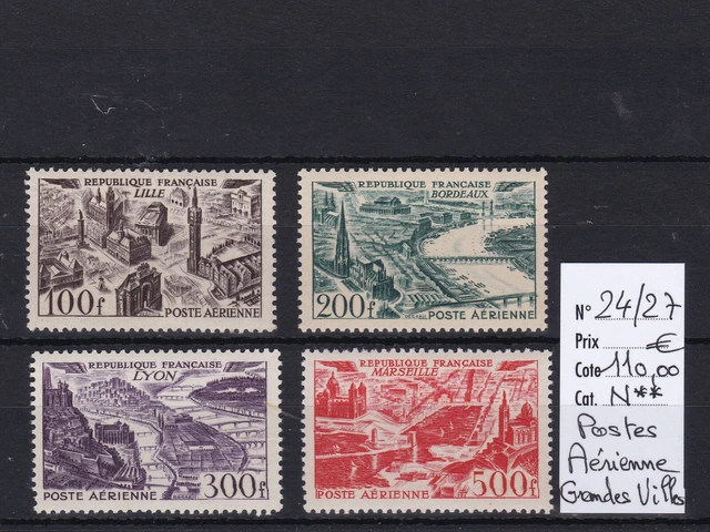 Timbres France 1949 - Poste Aérienne YT N°24 à 27 - Vues Grandes Villes ★ / MH